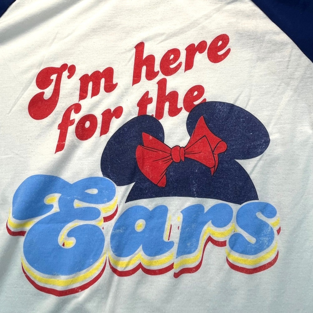Disney‎ Parks "I'm Here For The Ears" Minnie Mouse Raglan Tee Navy White Large